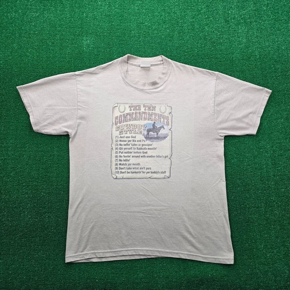 The Ten Commandments Cowboy Style Tshirt Mens Large Beige‎ Short Sleeve Rodeo